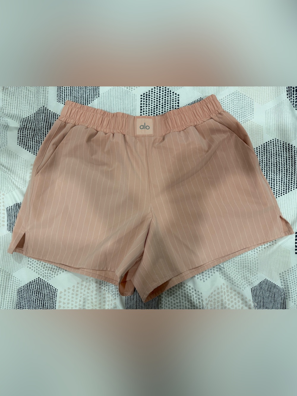 ALO Yoga Pink Pinstripe Athletic Shorts